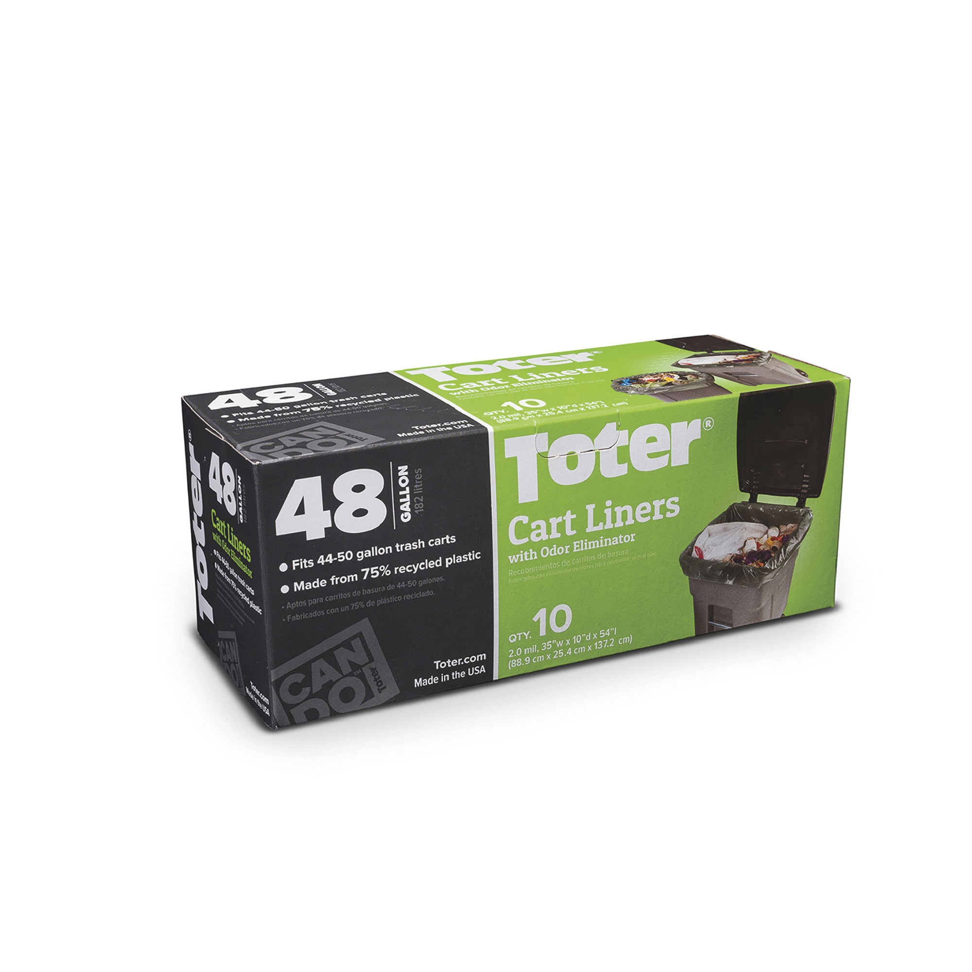 Toter Trash Bags, (1) 10-Bag Roll, 48-Gallon, Black, Model# GB048-01000